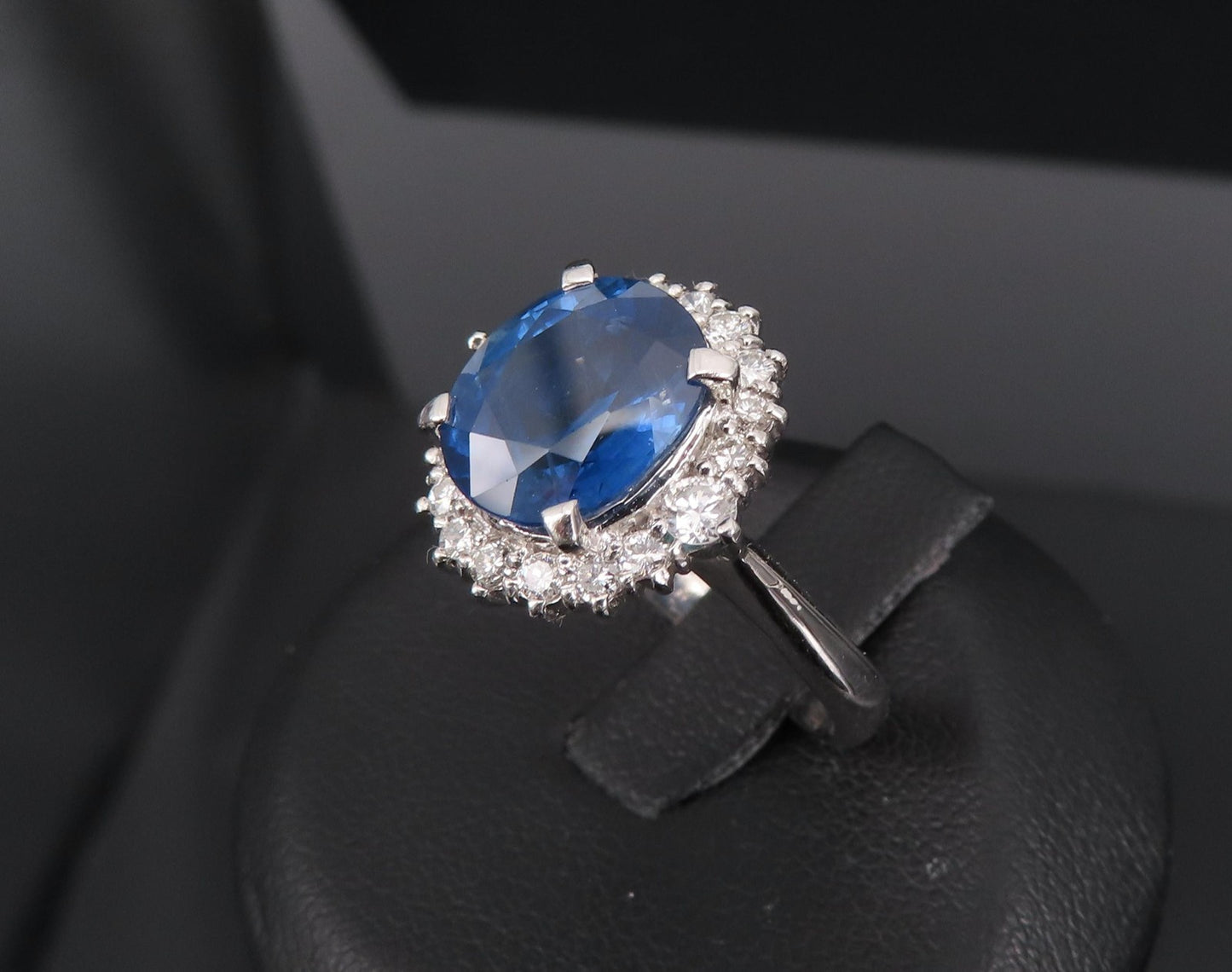 4.06ct Oval Diamond Sapphire Halo Ring — GIA Certified, 14k White Gold