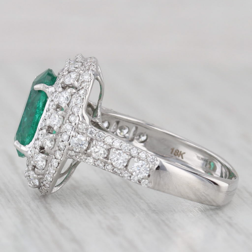 2.38ct Oval Emerald Diamond Halo Ring — GIA Certified, 18k White Gold