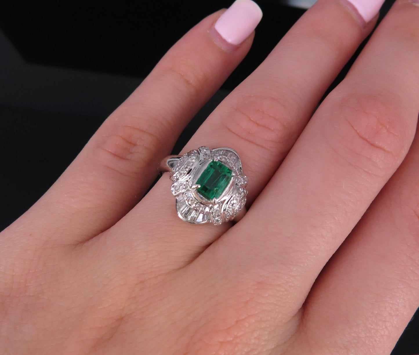 0.61ct Emerald Cut Colombian Emerald & 0.32ct Diamond Ring — GIA Certified, Platinum