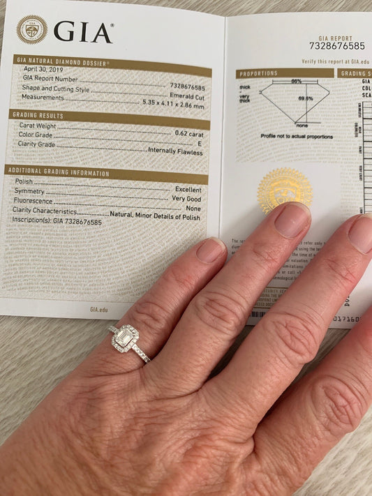 0.62ct Emerald Cut Diamond Engagement Ring — GIA Certified, Platinum