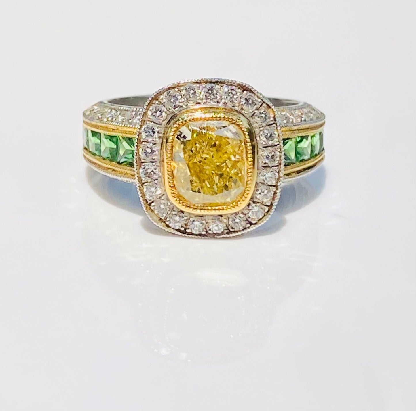 3.05ct Cushion Cut Fancy Yellow Diamond Halo Ring — GIA Certified, Platinum & 18k Gold