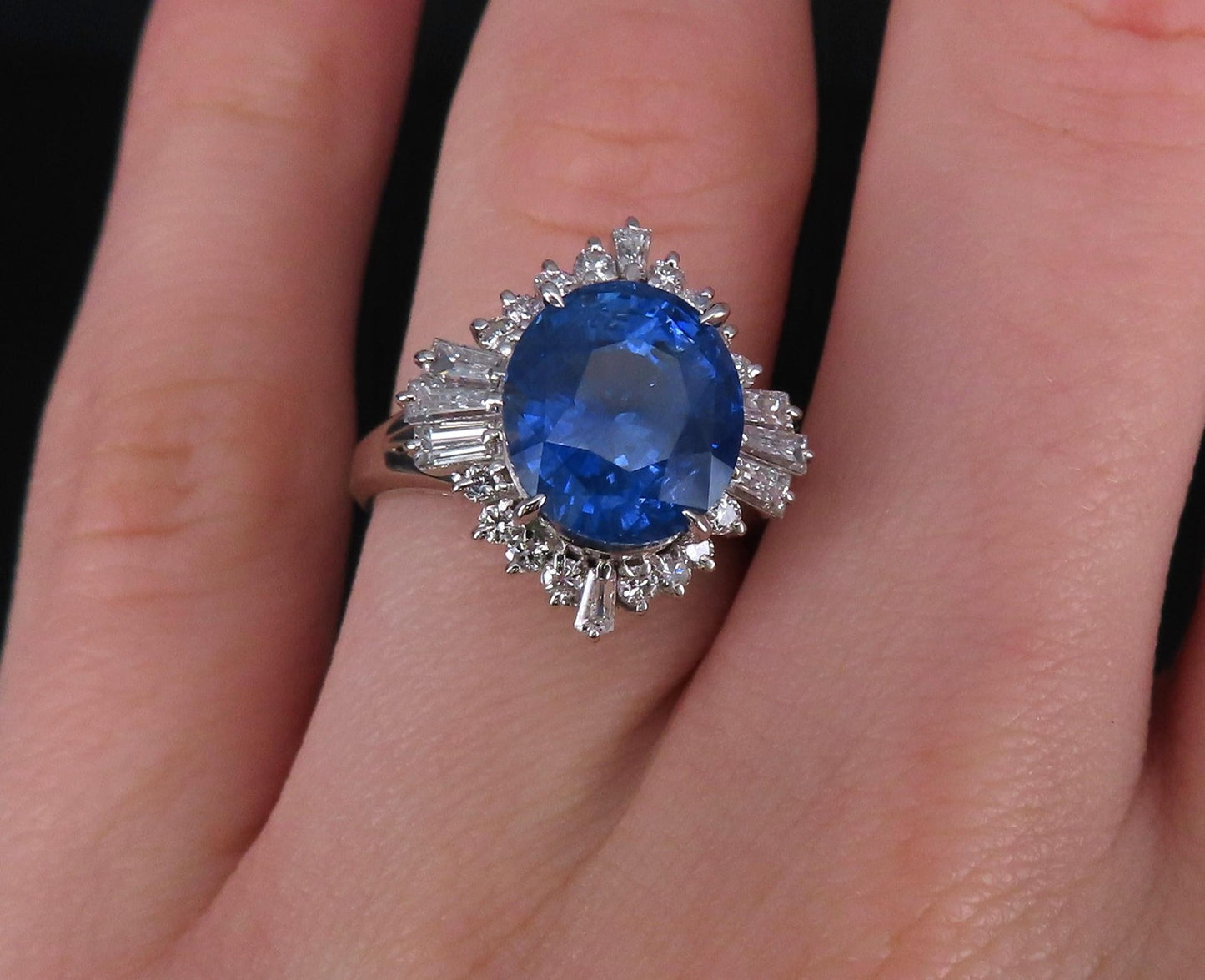 5.14ct Oval Blue Sapphire & Diamond Halo Ring — GIA Certified, Platinum