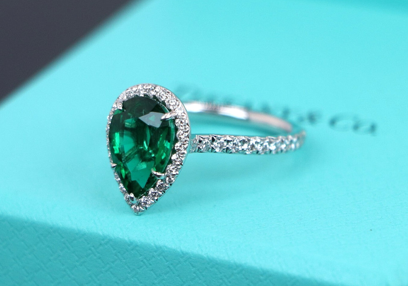 2.19ct Pear Green Emerald Diamond Ring — GIA Certified, Platinum