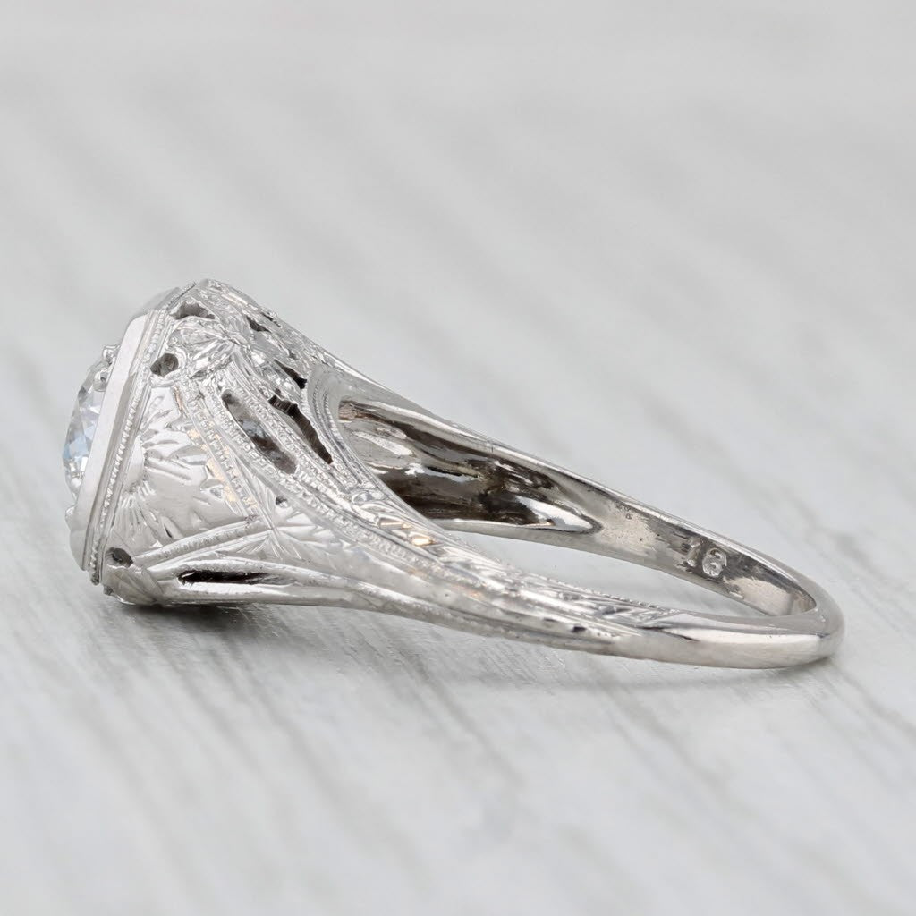 1.08ct Old European Brilliant Diamond Art Deco Ring — GIA Certified, 18k White Gold