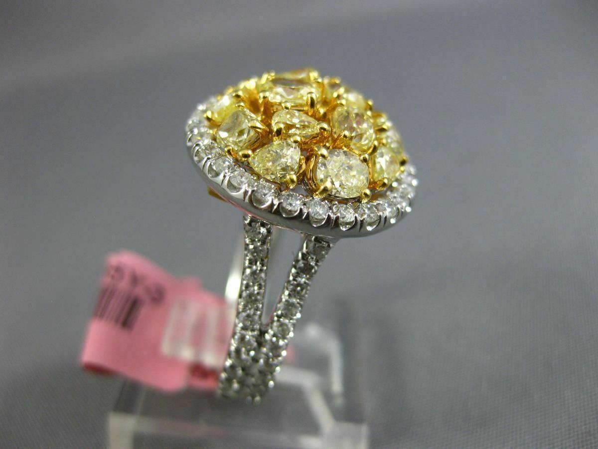 2.87ct Fancy Yellow & White Diamond 3D Cluster Ring — GIA Certified, 18k Two-Tone Gold