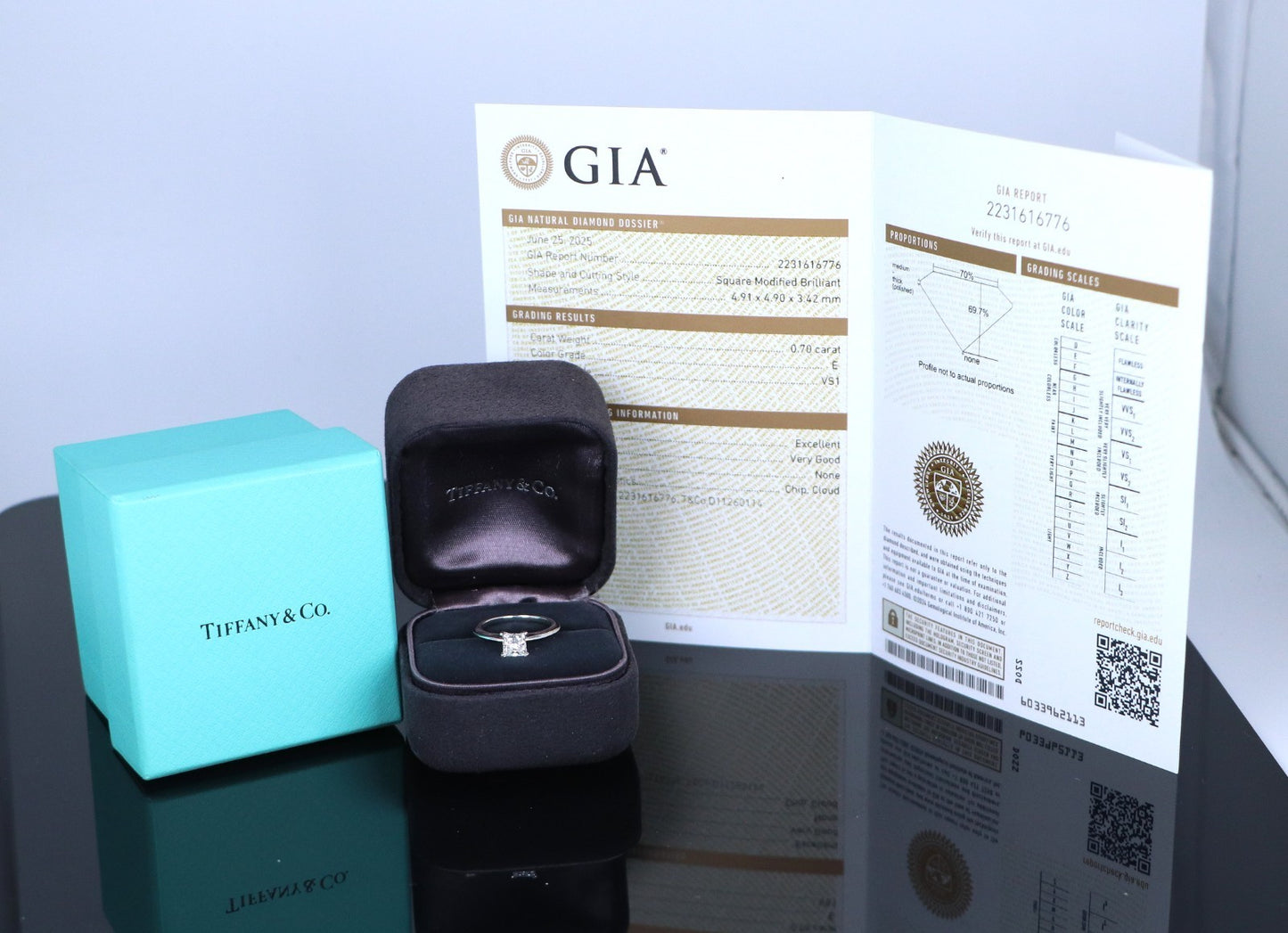 0.70ct Square Modified Brilliant Diamond Engagement Ring — GIA Certified, Platinum