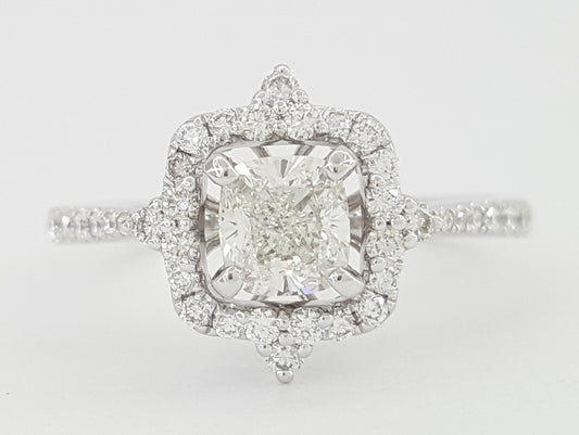 0.61ct Cushion Modified Brilliant Diamond Halo Engagement Ring — GIA Certified, Platinum
