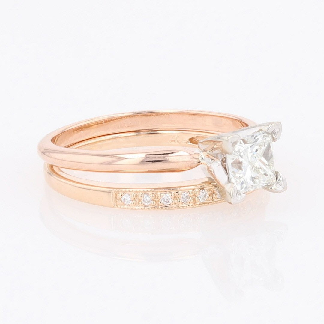 0.81ct Princess Diamond Solitaire with Accent Ring — GIA Certified, 14k Rose Gold