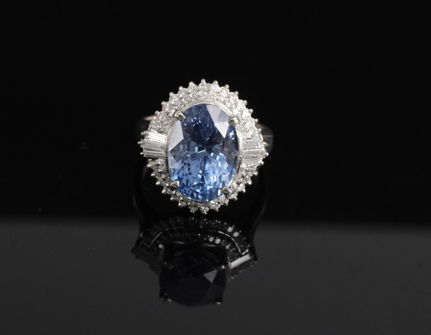 7.43ct Oval Ceylon Blue Sapphire Diamond Halo Ring — GIA Certified, Platinum