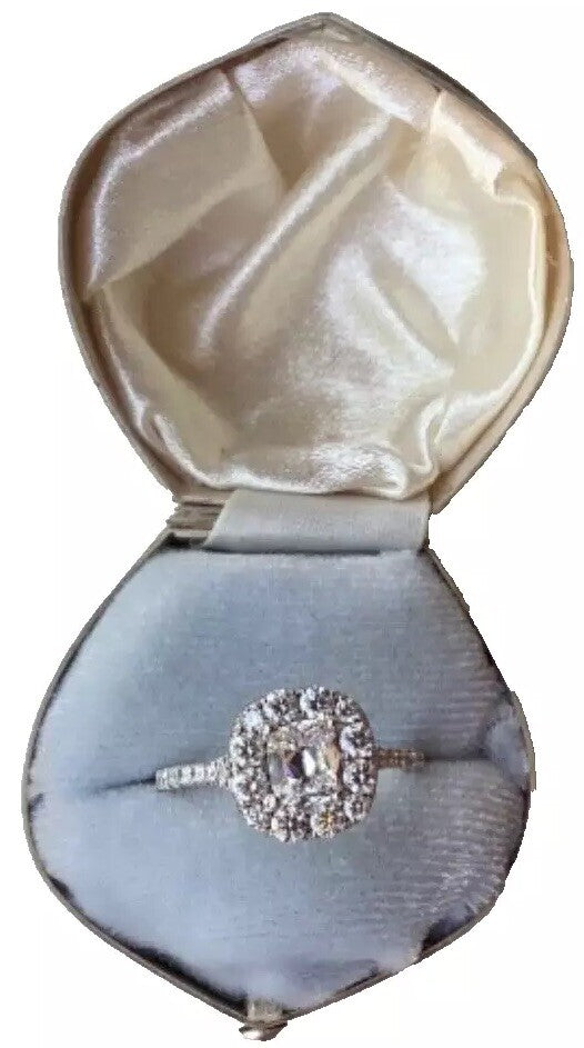 0.76ct Cushion Diamond Halo Engagement Ring — GIA Certified, 18k White Gold