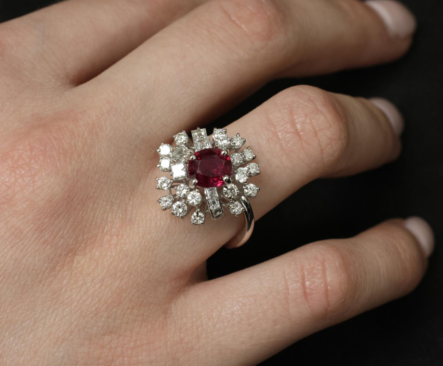 1.67ct Cushion Ruby & 1.50ct Diamond Cocktail Ring — GIA Certified, 18k White Gold