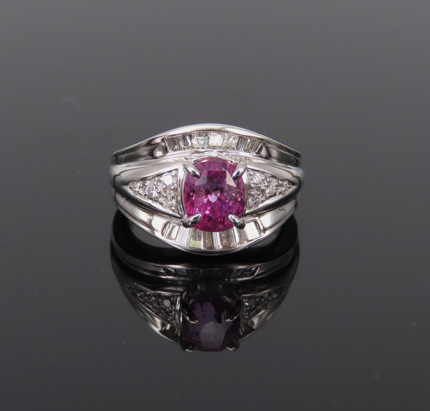2.12ct Cushion Cut Pink Sapphire & 0.54ct Diamond Ring — GIA Certified, Platinum