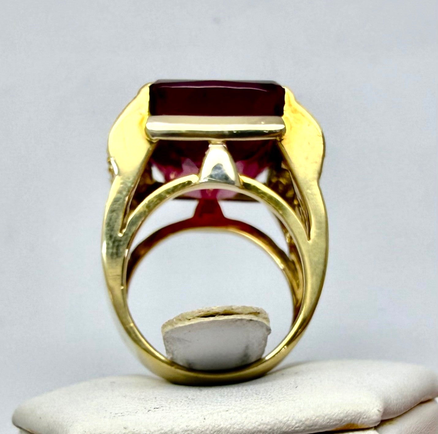 20ct Cushion Rubelite Tourmaline & Diamond Ring — GIA Certified, 18k Yellow Gold