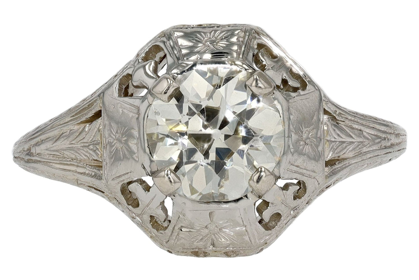 0.90ct Old Mine Cut Diamond Art Deco Ring — GIA Certified, Platinum