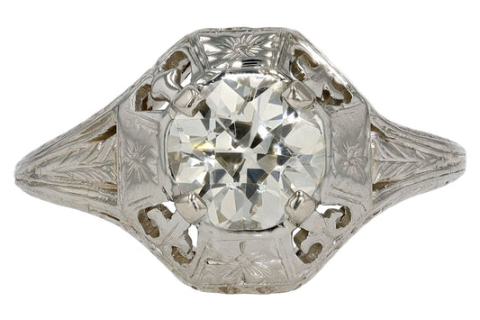 0.90ct Old Mine Cut Diamond Art Deco Ring — GIA Certified, Platinum