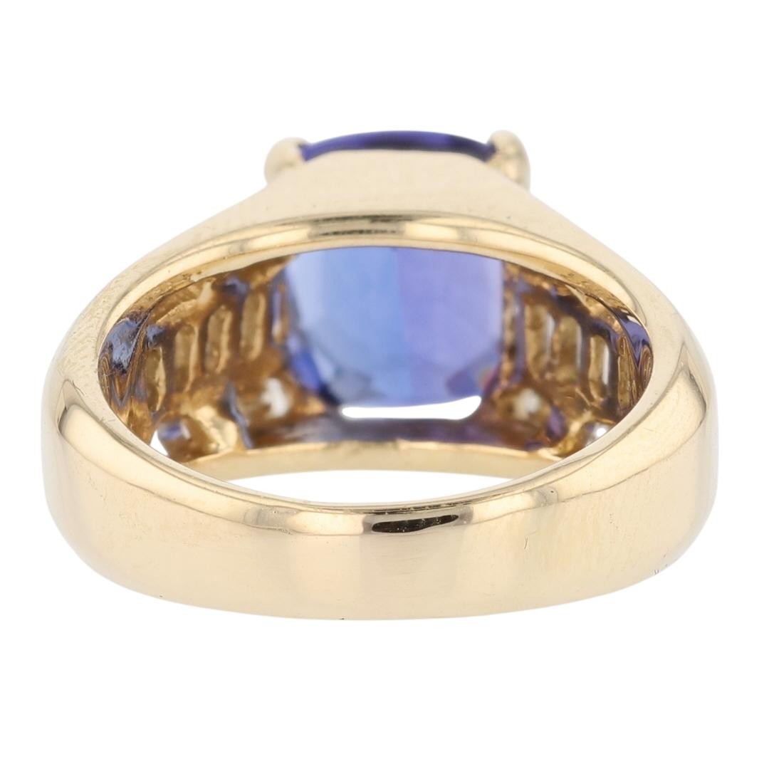 5.07ct Tanzanite Cushion Cut Diamond Cocktail Ring — GIA Certified, 14k Yellow Gold