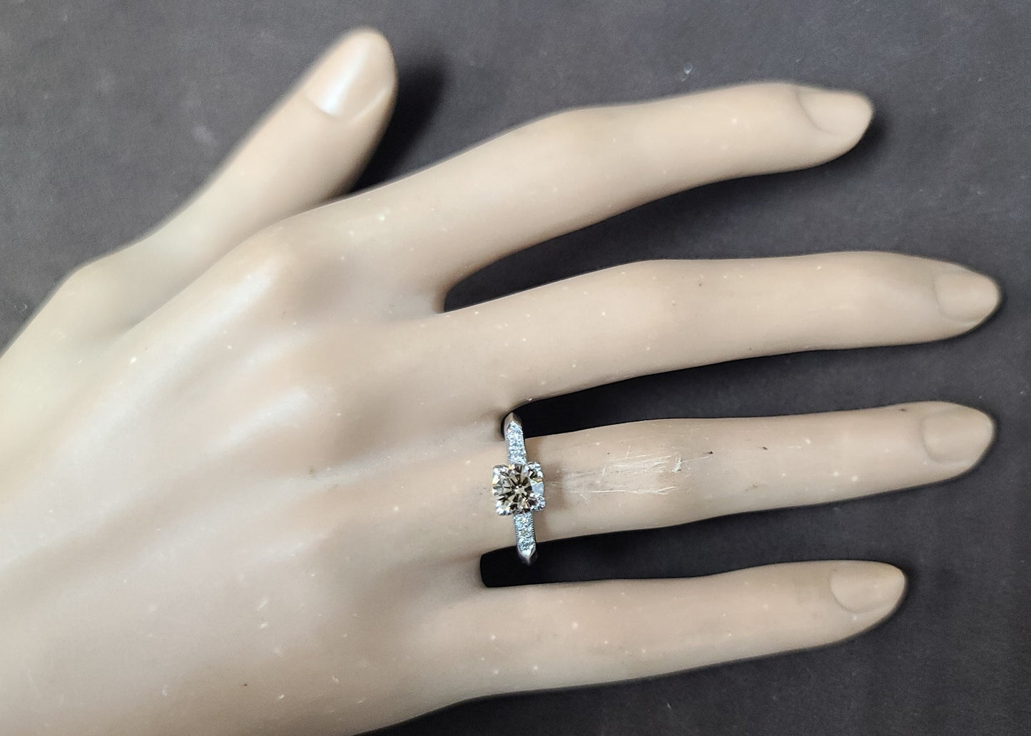 0.71ct Round Brilliant Champagne Diamond Vintage Ring — GIA Certified, Platinum