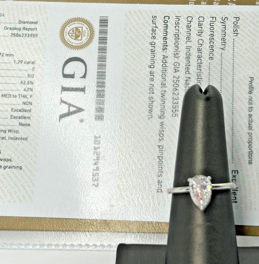 1.29ct Pear Brilliant Diamond Solitaire Ring — GIA Certified, Platinum