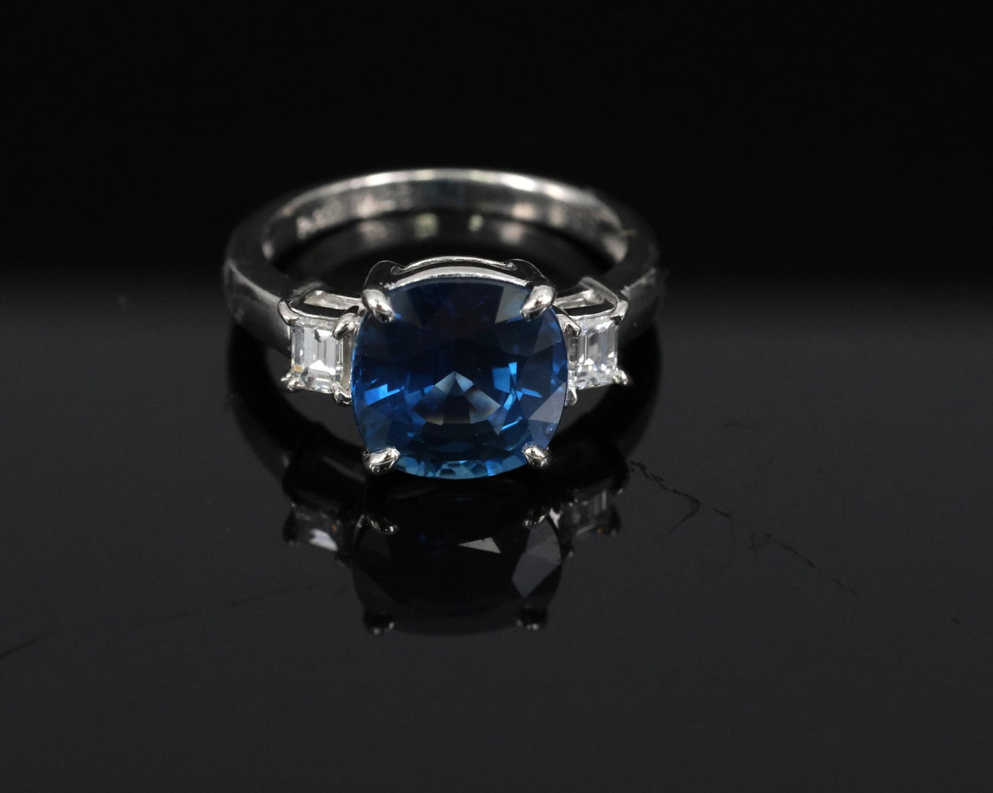 3.87ct Cushion Cut Blue Sapphire Diamond Ring — GIA Certified, Platinum