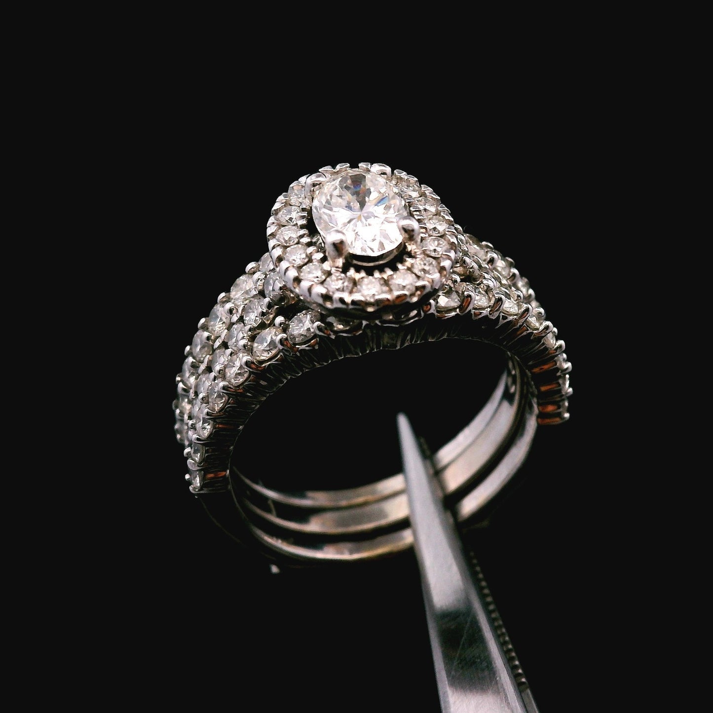 0.46ct Oval Brilliant Diamond Ring with Diamond Sides — GIA Certified, 14k White Gold