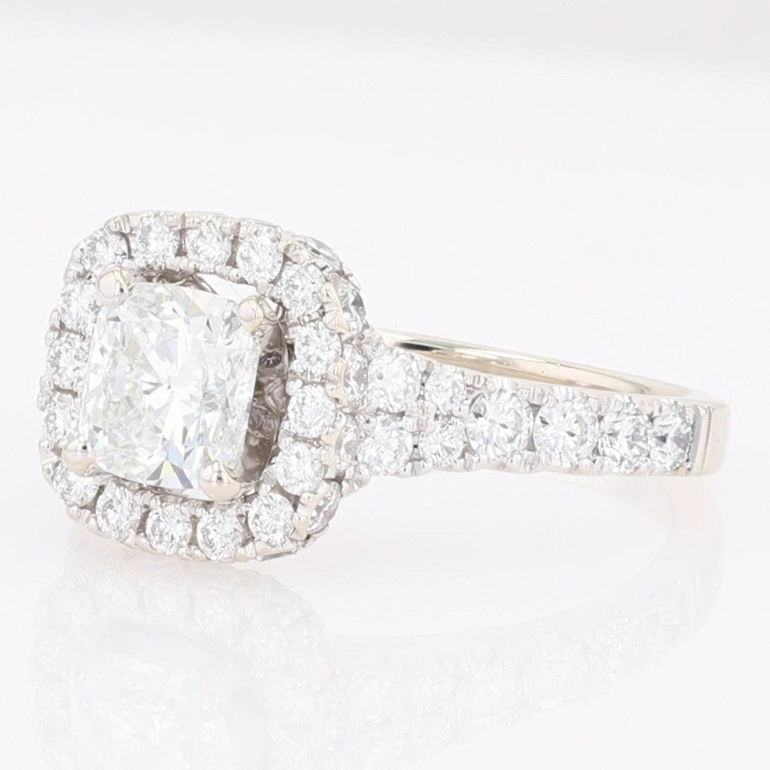1.97ct Cushion Diamond Halo Engagement Ring — GIA Certified, 14k White Gold
