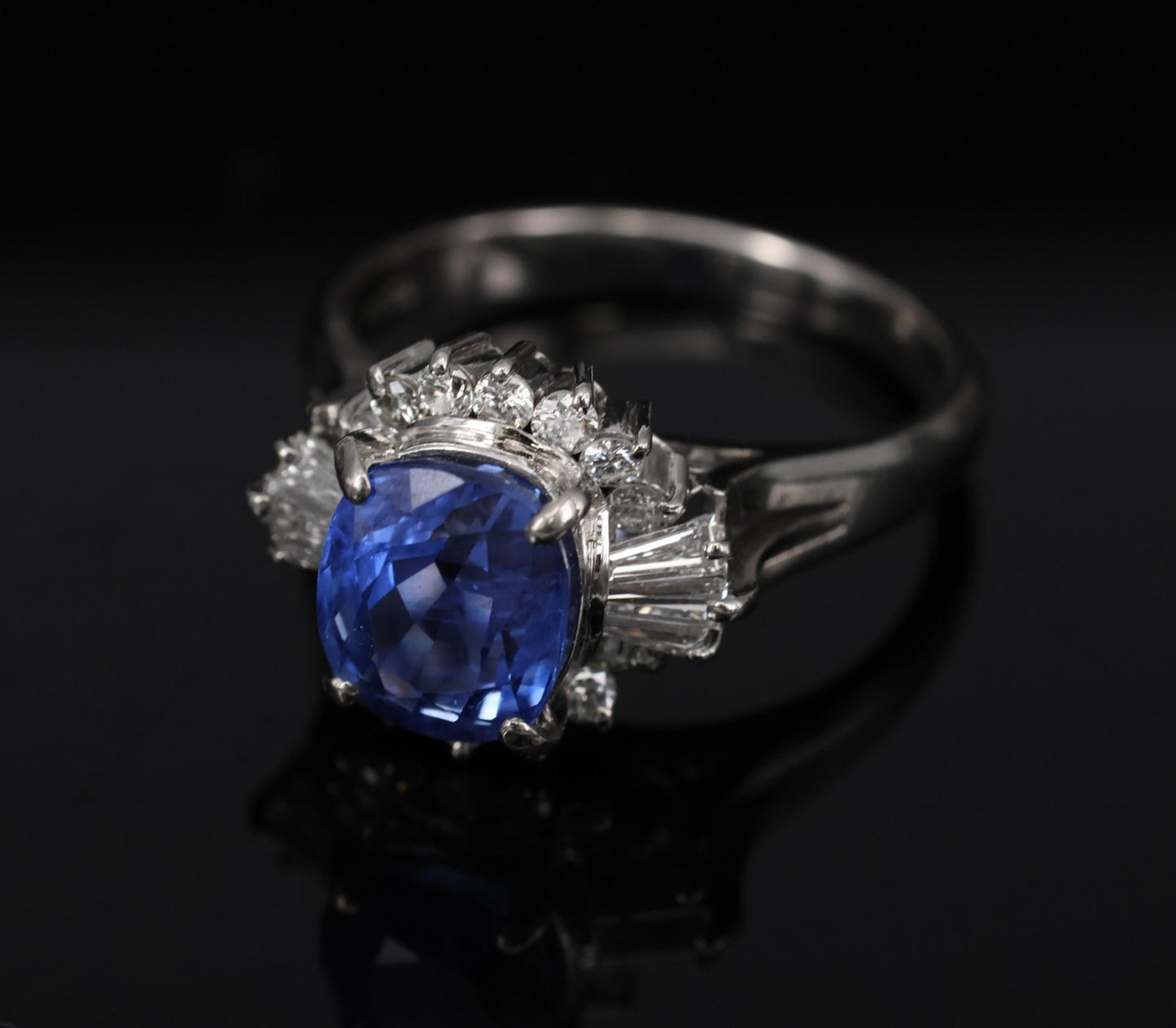 2.72ct Cushion Cut Ceylon Sapphire & 0.55ct Diamond Ring — GIA Certified, Platinum