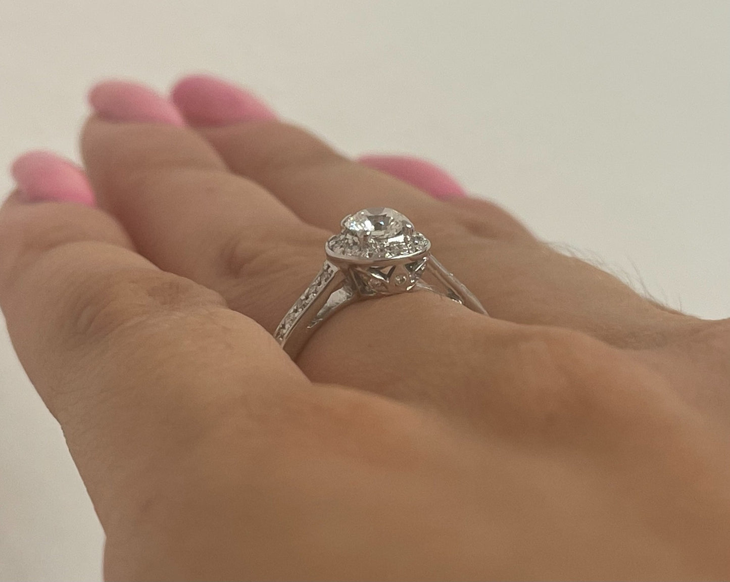 0.59ct Round Brilliant Halo Engagement Ring — GIA Certified, 18K White Gold
