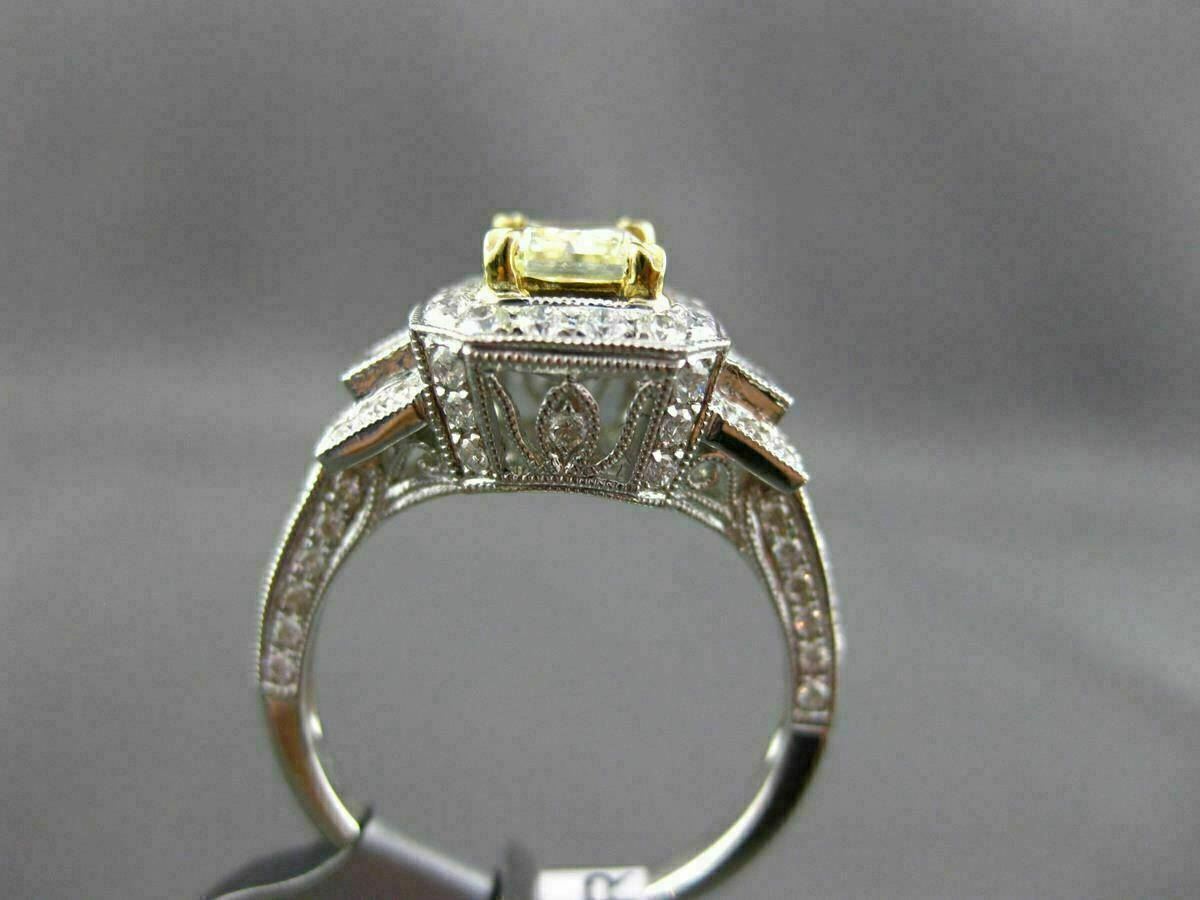 2.04ct Fancy Yellow Diamond 3-Stone Halo Ring — GIA Certified, 18k Two-Tone Gold