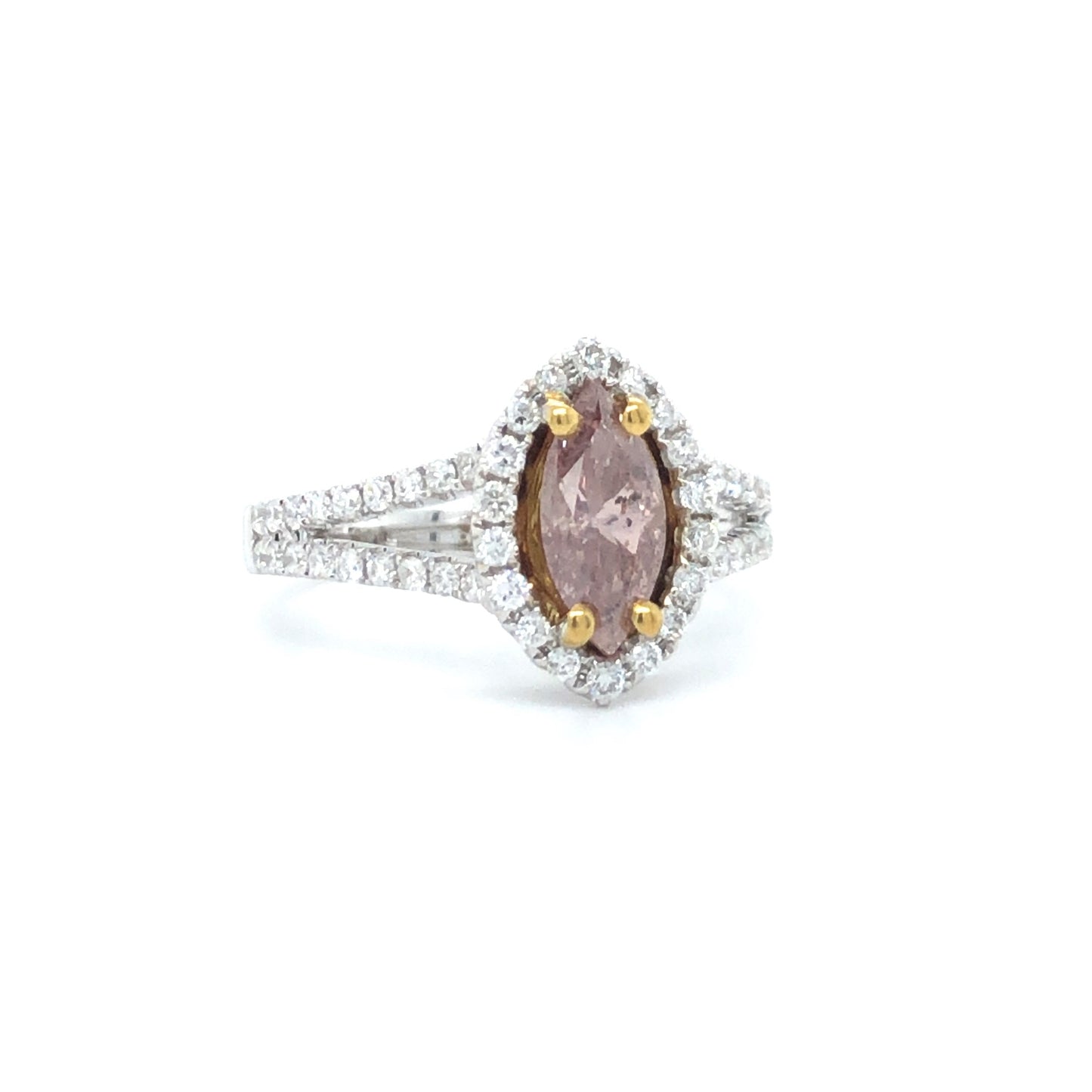 1.02ct Marquise Diamond Halo Engagement Ring — GIA Certified, 18k Two-Tone Gold
