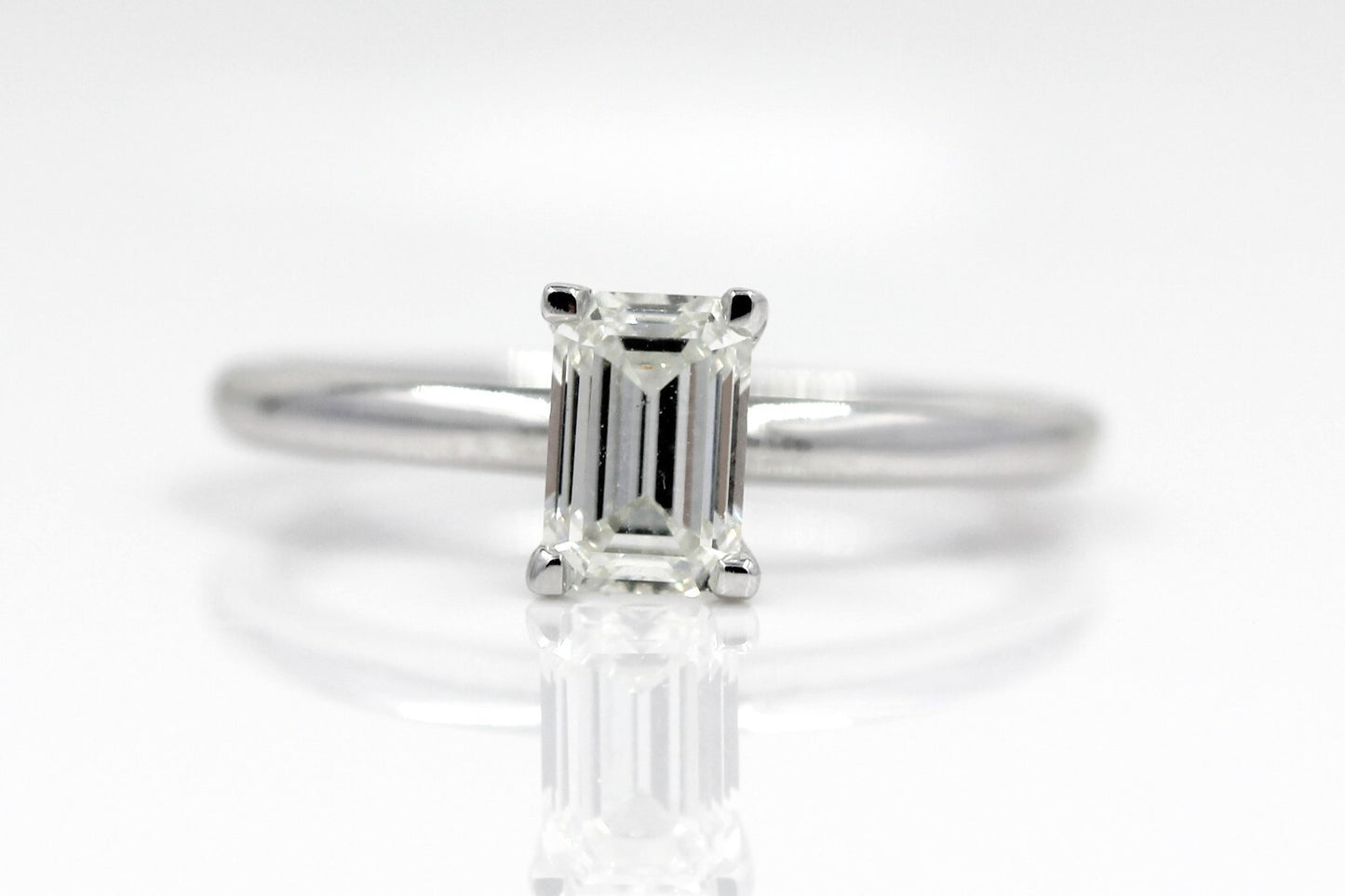 0.76ct Emerald Cut Diamond Solitaire Ring — GIA Certified, 14k White Gold
