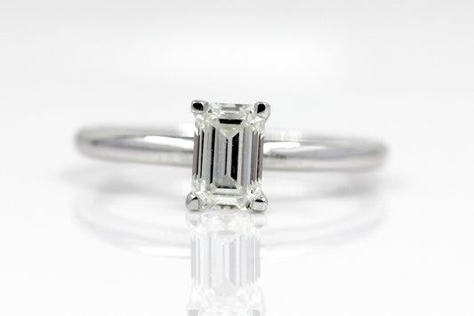 0.76ct Emerald Cut Diamond Solitaire Ring — GIA Certified, 14k White Gold