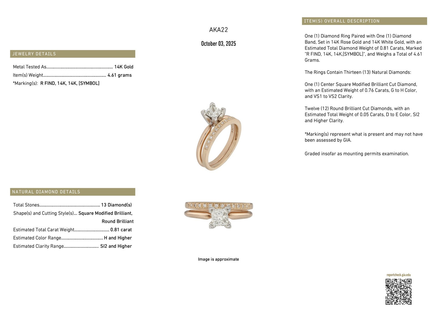 0.81ct Princess Diamond Solitaire with Accent Ring — GIA Certified, 14k Rose Gold