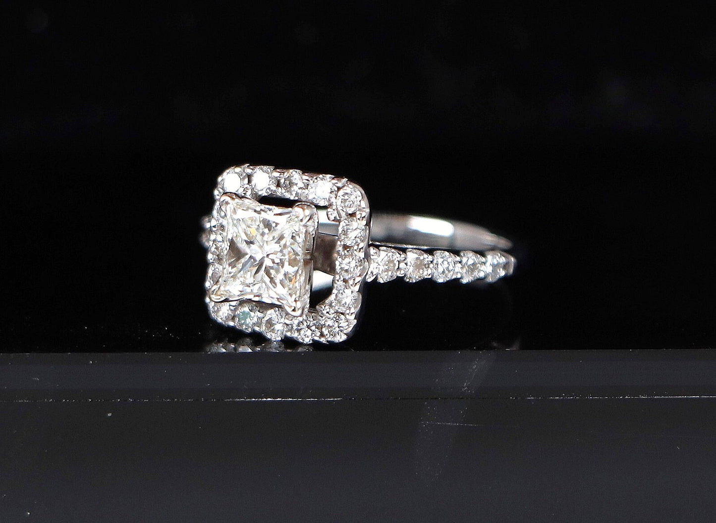 0.90ct Rectangular Modified Brilliant Diamond Halo Engagement Ring — GIA Certified, 14k White Gold