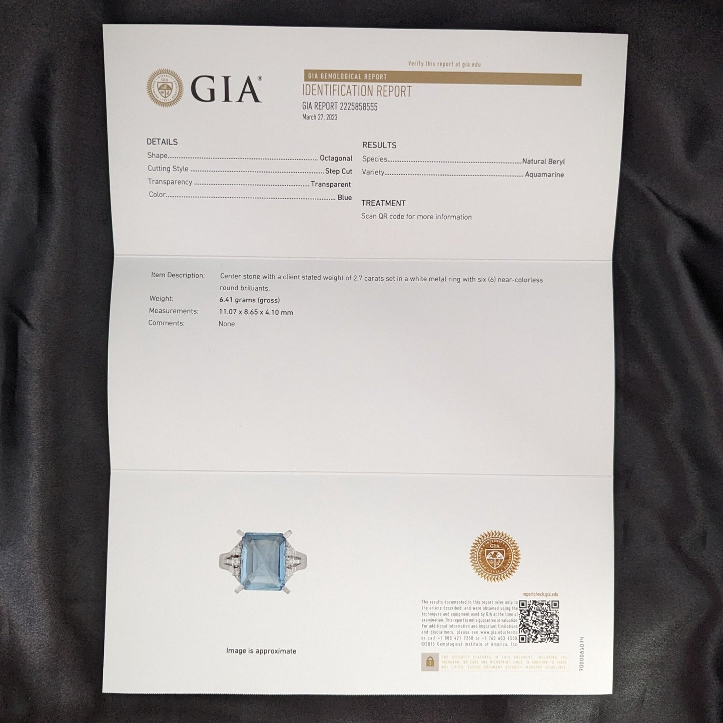 2.84ct Emerald Cut Aquamarine Diamond Platinum Cocktail Ring — GIA Certified