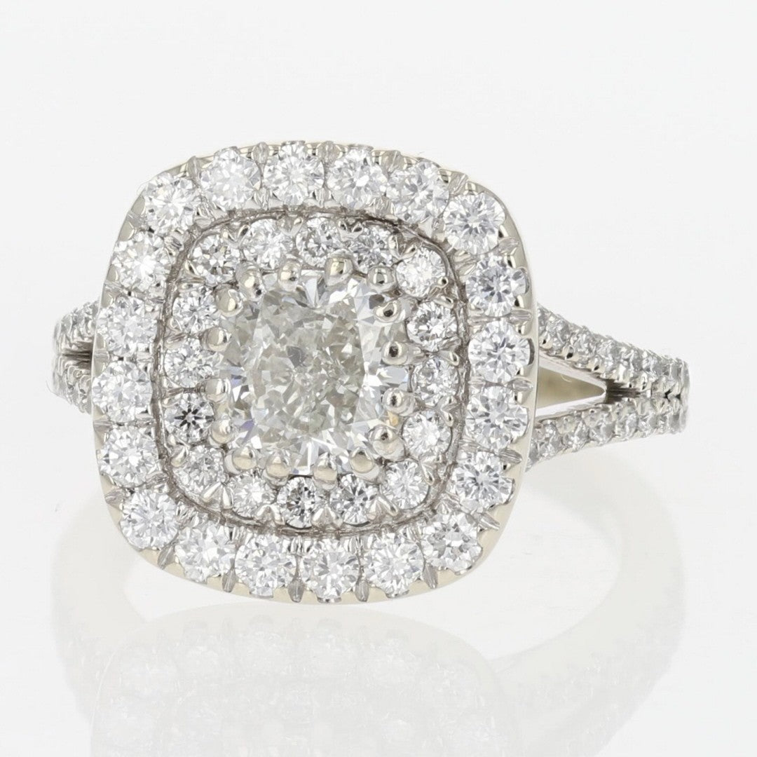 1.68ct Cushion Diamond Halo Engagement Ring — GIA Certified, 14k White Gold