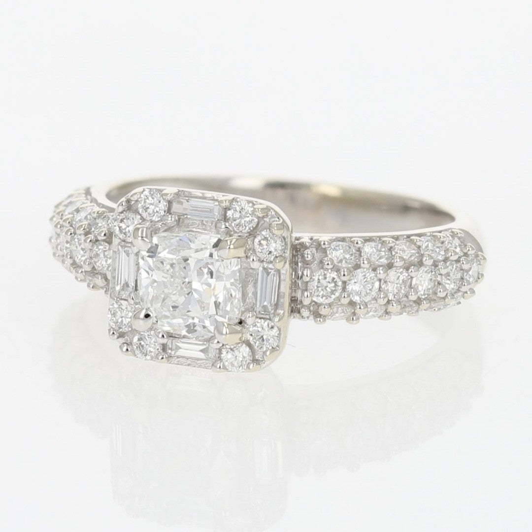 1.38ct Cushion Cut Diamond Halo Engagement Ring — GIA Certified, 14k White Gold