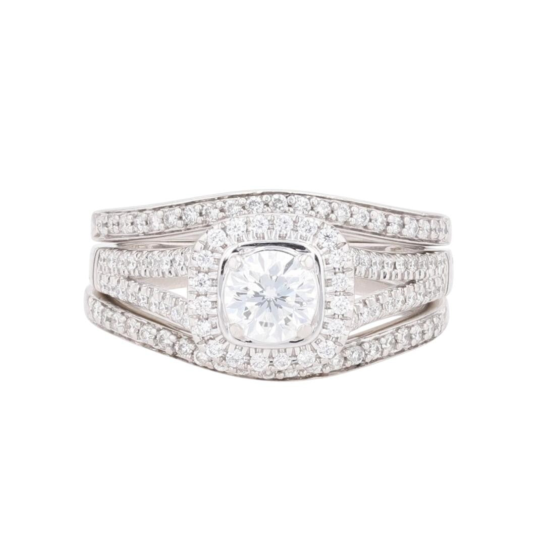 0.87ct Round Brilliant Diamond Halo Wedding Set — GIA Certified, 14k White Gold