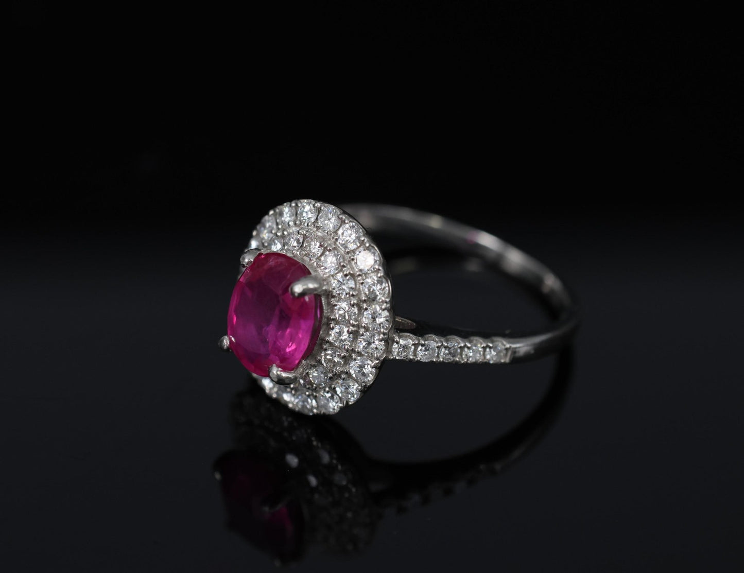 1.45ct Oval Burma Ruby 0.55ct Diamond Halo Ring — GIA Certified, Platinum