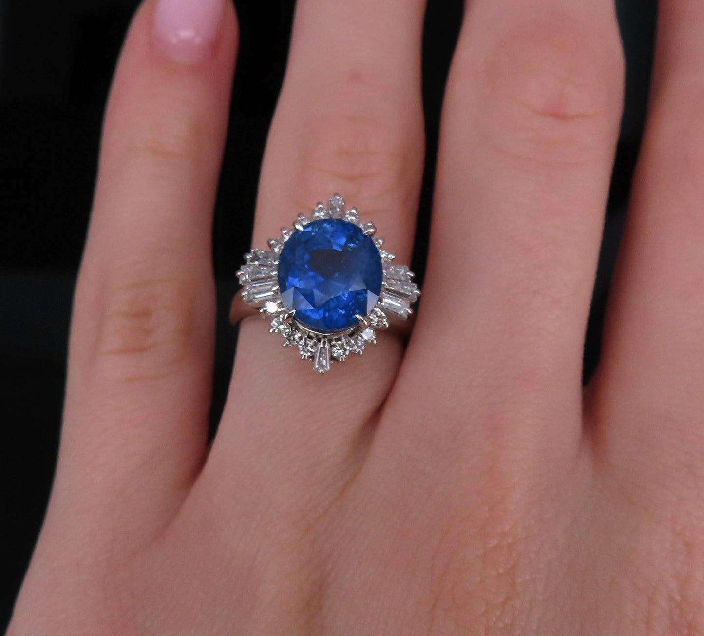 5.14ct Oval Blue Sapphire & Diamond Halo Ring — GIA Certified, Platinum