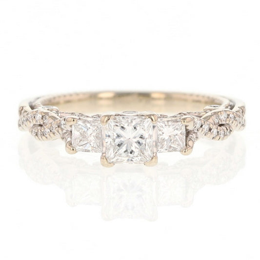 0.52ct Princess Diamond Three-Stone Engagement Ring — GIA Certified, 14k White Gold