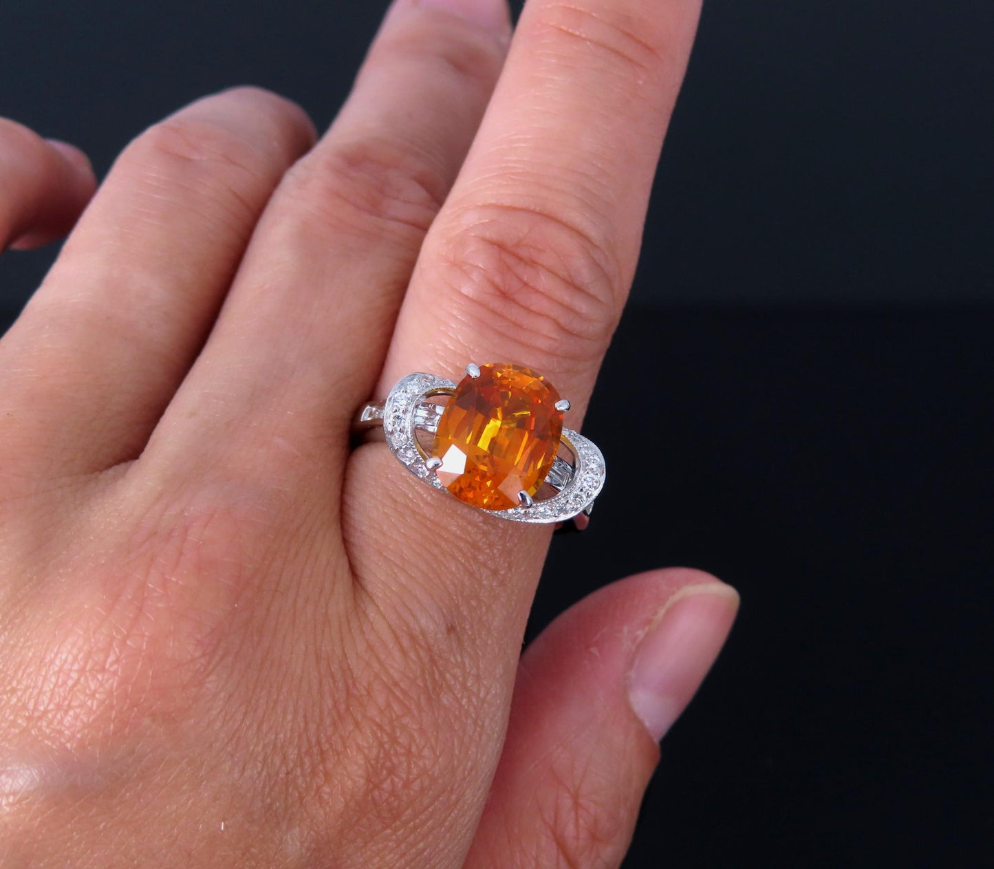 4.49ct Cushion Cut Vivid Orange Sapphire & 0.51ct Diamond Ring — GIA Certified, Platinum