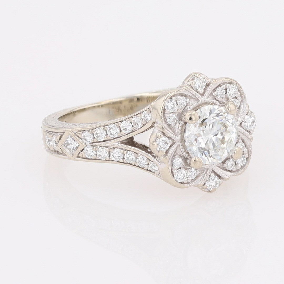 0.80ct Round Brilliant Diamond Halo Engagement Ring — GIA Certified, 14k White Gold