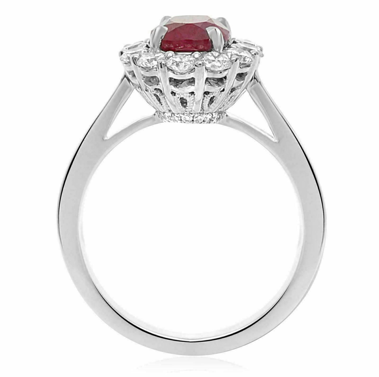 2.46ct Oval Diamond & Ruby Halo Engagement Ring — GIA Certified, 18k White Gold