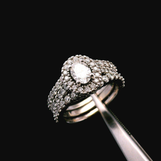0.46ct Oval Brilliant Diamond Ring with Diamond Sides — GIA Certified, 14k White Gold