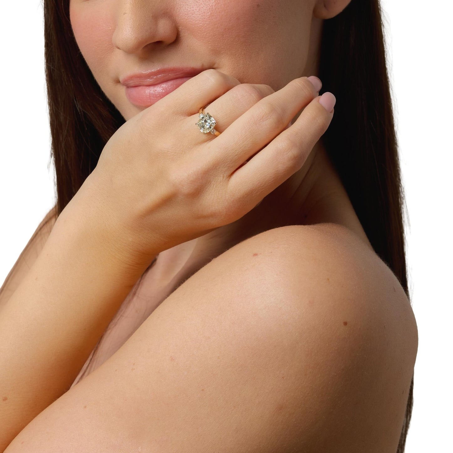 3.02ct Old Mine Cut Diamond Solitaire Ring — GIA Certified, Multi-Tone Gold