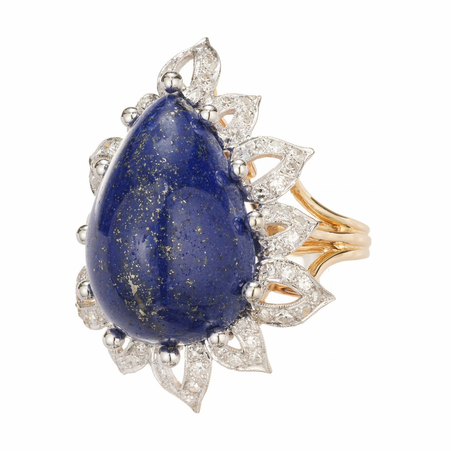 30.00ct Pear Lapis Lazuli Cocktail Ring — GIA Certified, 14k Yellow Gold