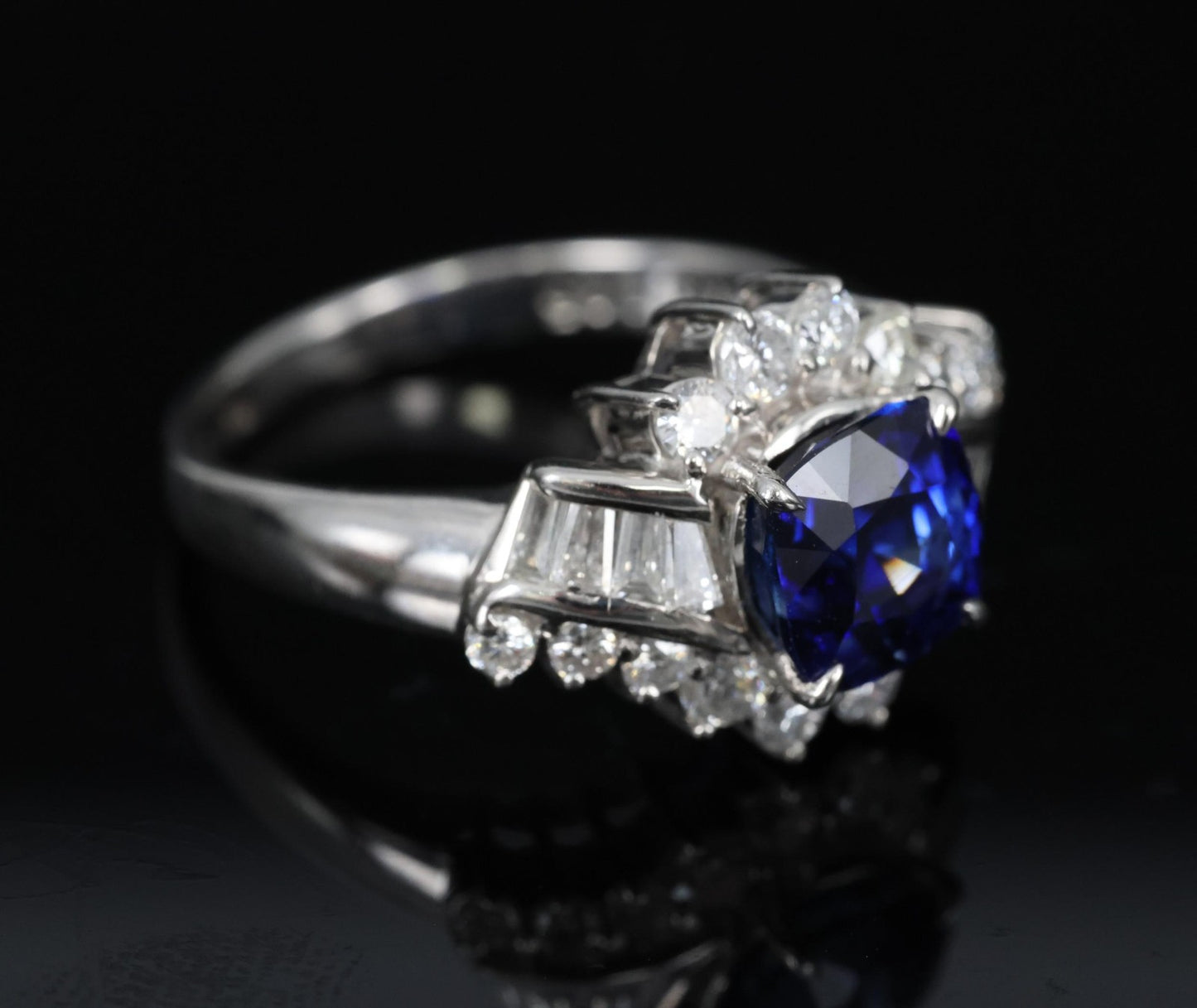 2.25ct Cushion Cut Blue Sapphire & 0.80ct Diamond Ring — GIA Certified, Platinum
