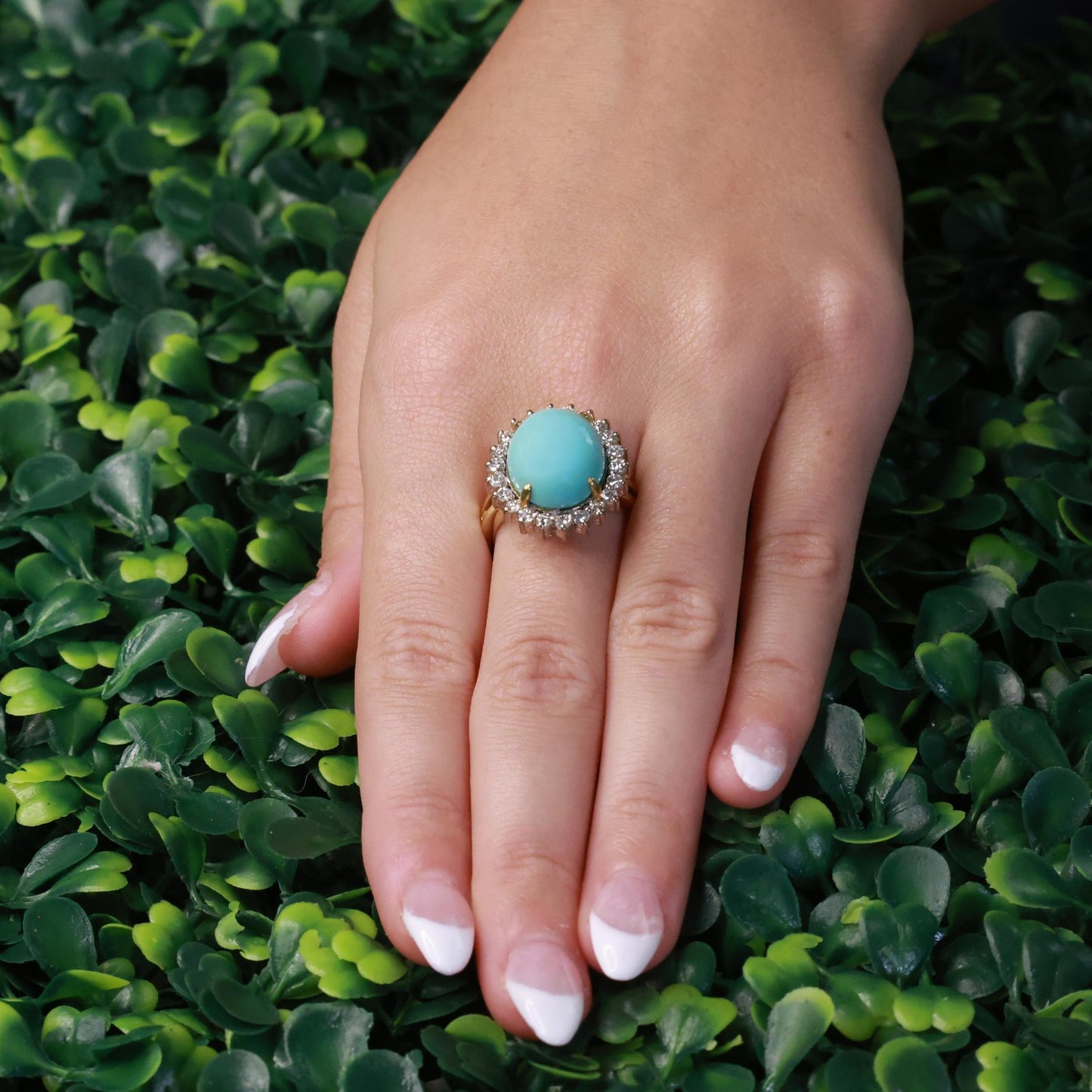 7.25ct Oval Turquoise Halo Diamond Ring — GIA Certified, 18k Two-Tone Gold