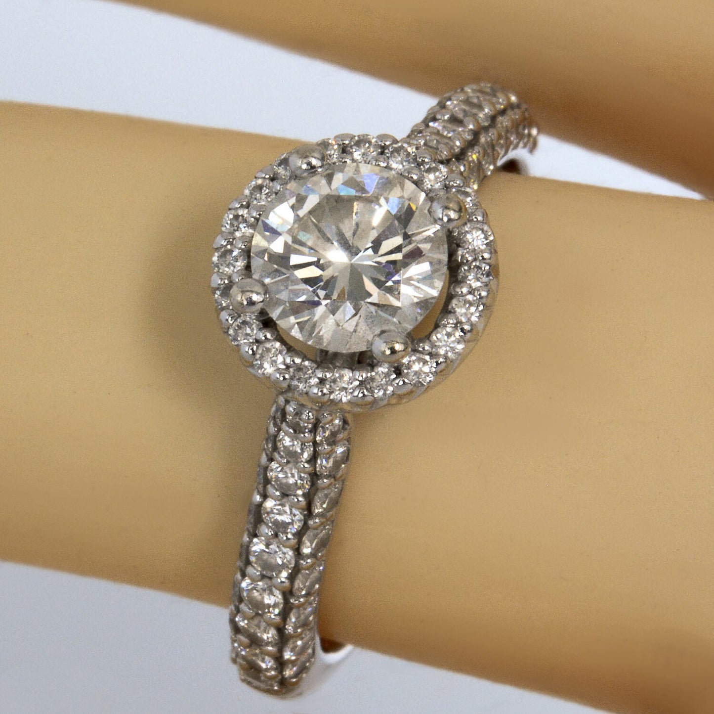 0.71ct Round Brilliant Diamond Halo Engagement Ring — GIA Certified, 14k White Gold