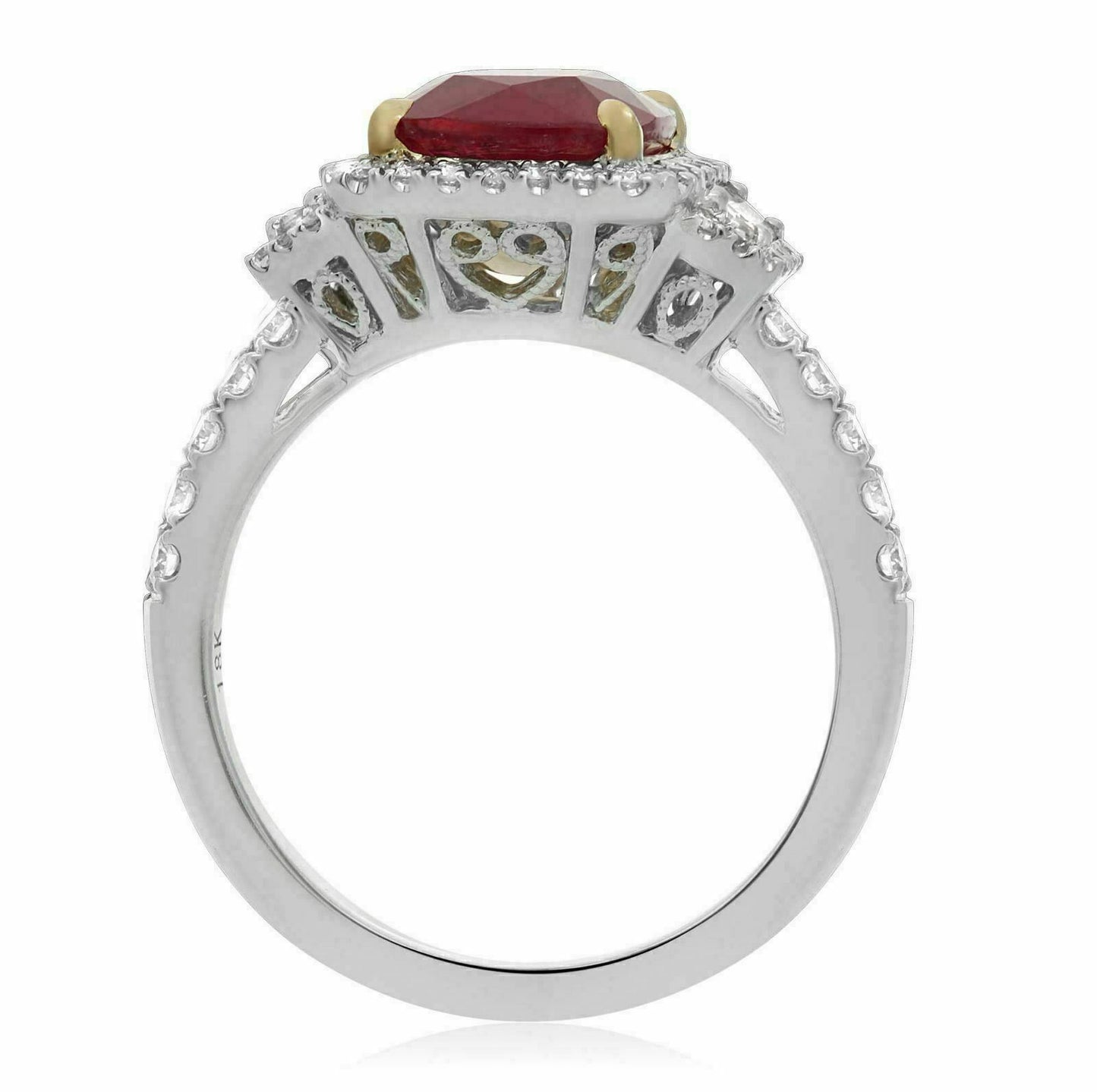 3.18ct Diamond & Ruby 3D Halo Ring — GIA Certified, 18k Two-Tone Gold